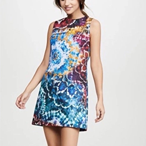 Alice + Olivia Coley Tie dye Mini Shift Dress kaleidoscope Sleeveless Size 0 - Picture 2 of 12